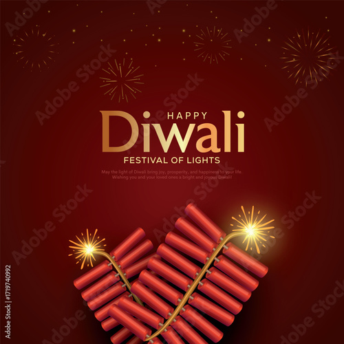 Indian festival Happy Diwali with Diwali Crackers, holiday Background, Diwali celebration greeting card, vector illustration design.