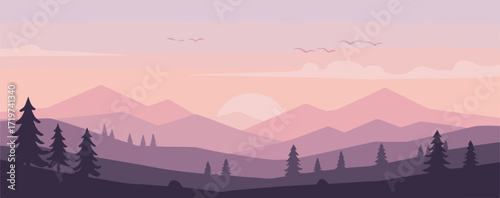 Dreamy mountain vista with pastel sunset, perfect for calming backgrounds, nature-themed projects, or adding a touch of serenity to your designs