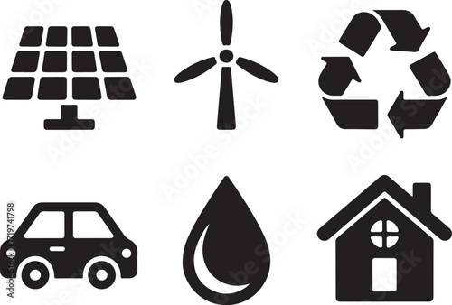 Clean energy icons for eco friendly living design