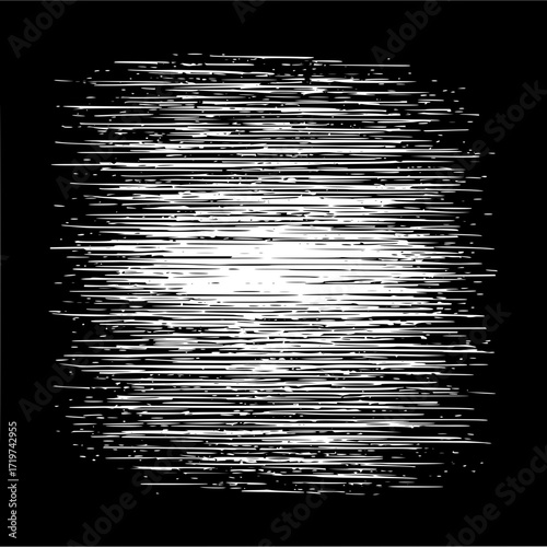 Abstract black background with horizontal white lines and a central bright area creating texture effect