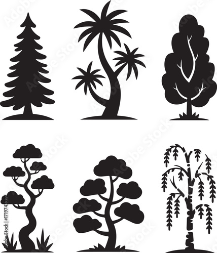 Elegant tree silhouette collection for design needs