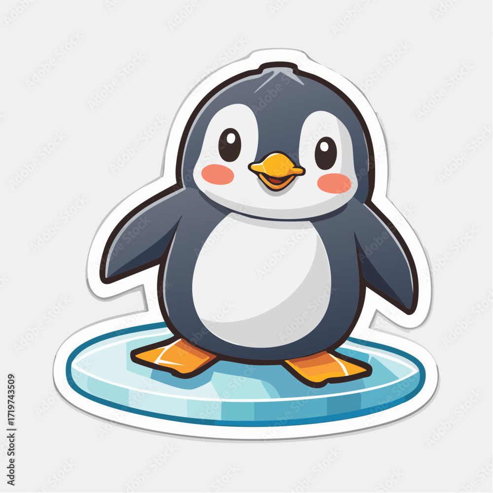 Naklejka premium Cute cartoon penguin standing on an ice floe