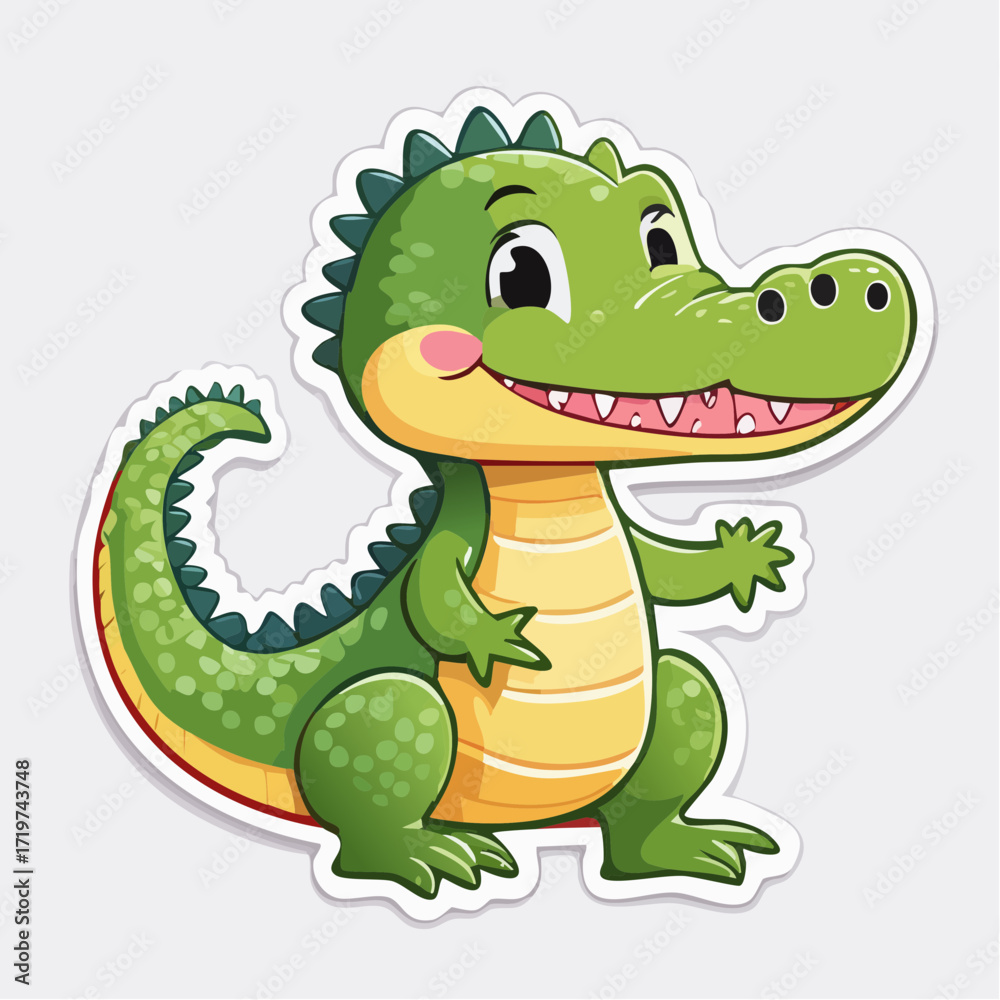 Naklejka premium Cute cartoon alligator waving happily
