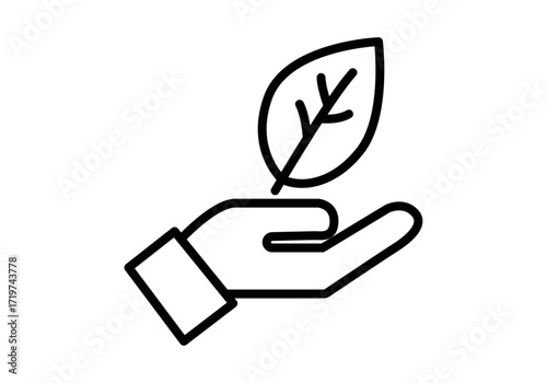 Icono negro de mano sosteniendo hoja