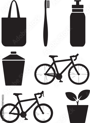 Eco lifestyle icons for sustainable living style