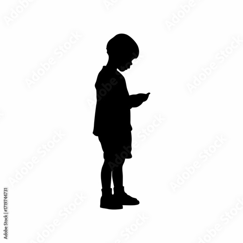 Silhouette of a boy looking seriously at a prescription paper isolated on white background