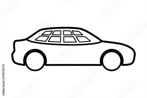 Black outline of a car with segmented windows on a white background automobile vehicle