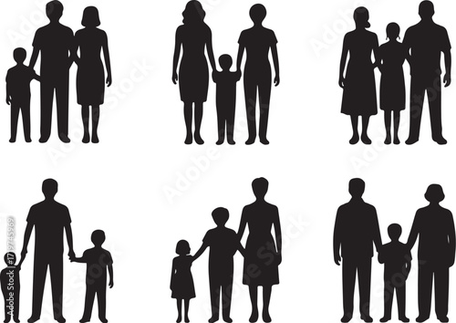 Diverse families together as a silhouette group