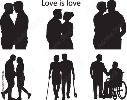 Inclusive love silhouettes for diverse couples