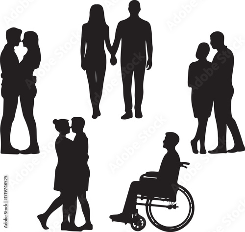 Silhouetted couples express love and connection