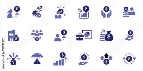 investment icons set. investor, asset, risk management, venture capital and more. simple colored vector