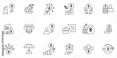investment icons set. investor, strategy, portfolio, venture capital and more. simple line vector