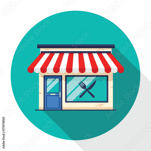 Vector illustration of illustration of charming small restaurant storefront with awning