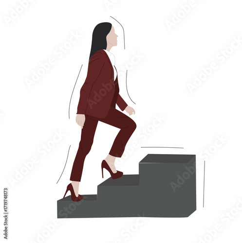 woman climbing stairs. Woman up the stairs and development icon
