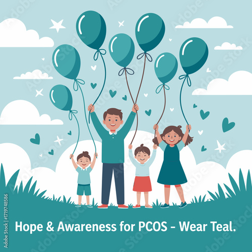 Family with Balloons PCOS Awareness Poster