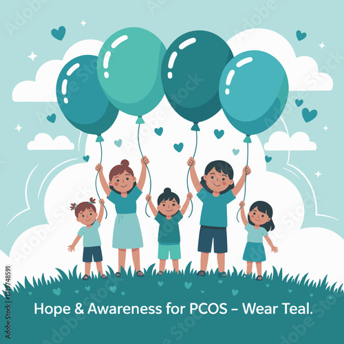 Family with Balloons PCOS Awareness Poster