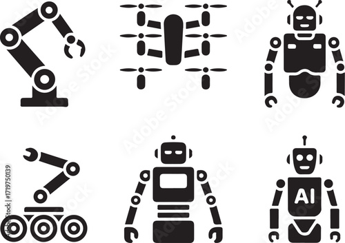 Robotics technology icons for design and innovation