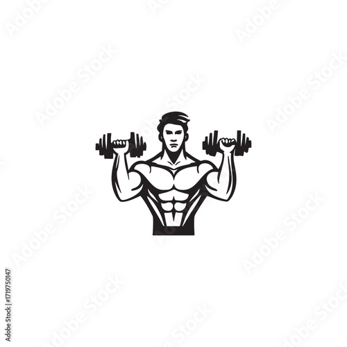 Fitness Power Logo with Male Dumbbell Silhouette