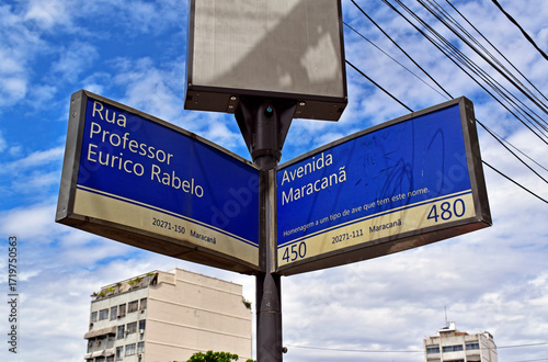 Street sign in the Maracanã neighborhood, Rio de Janeiro, Brazil