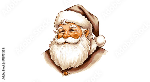 Classic Santa Claus Portrait Illustration with White Beard and Red Hat - A Festive Christmas Icon