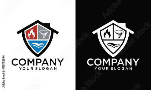 Creative Water, Fire and Mold shield Logo Design