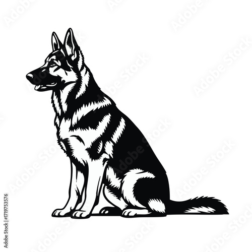 black and white dog vector illustration isolated on white background