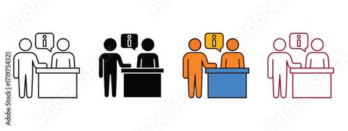Information desk, reception linear icon vector. seamless assistance and guidance for all visitors symbol. vector illustration.