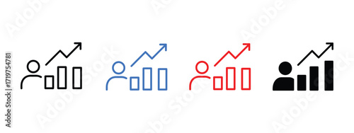 Person with chart, illustration of performance and marketing report icon vector. Achieve dynamic growth with a clear business strategy and dedicated team symbol. vector illustration.