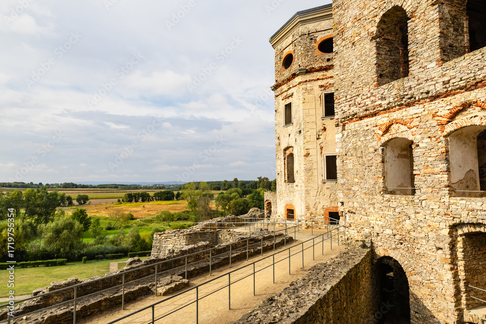 Obraz premium Ruins of the 17th-century Krzyztopor palace residence. Front elevation. Ujazd, Opatow, Swietokrzyskie Province, Poland