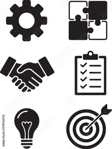 Business strategy and solutions icons set concept