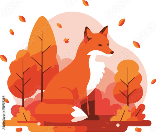 Adorable fox enjoying the colorful autumn season among falling leaves and trees for a heartwarming and inviting design that captures the essence of fall