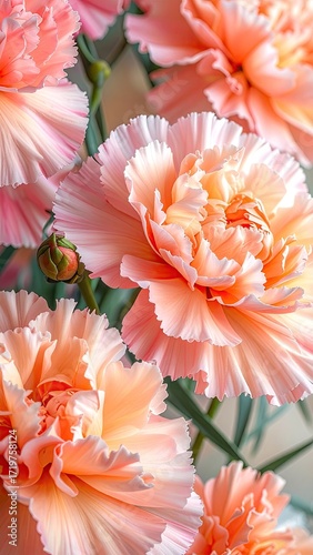 Closeup of Peach and Pink Carnations