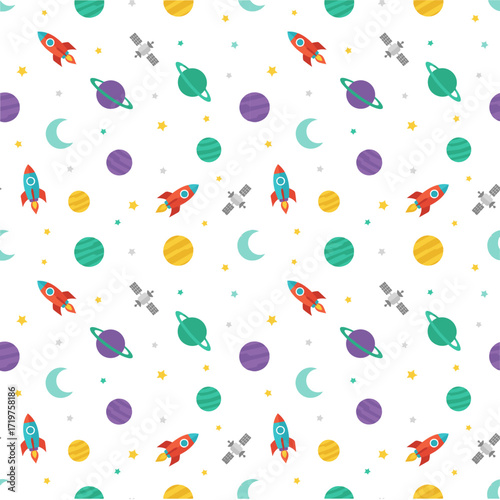 Seamless Pattern with Space Elements Vector Illustration
