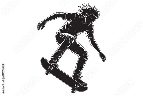 Skateboard on Urban Street – Extreme Sport and Youth Lifestyle Background