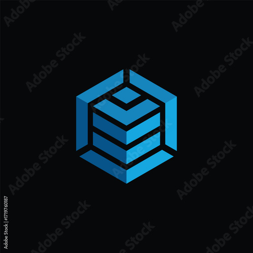 Blue Cube Hexagon Logo Design Vector Template