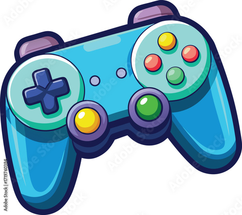 Blue video game controller with colorful icon isolated on white transparent background vector eps png jpg business people clipping path cutout 2025 2026 4k full hd poster banner label download