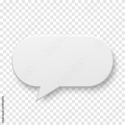 Vector white blank paper speech bubble on transparent background. Oval shape. Template for your design.