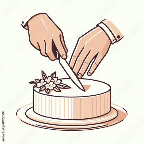 Wedding cake cutting hands