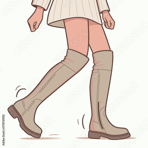 Knee-high boots worn