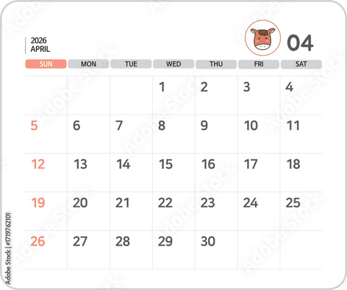 2026 April Calendar Illustration / 2026년 4월 달력 일러스트