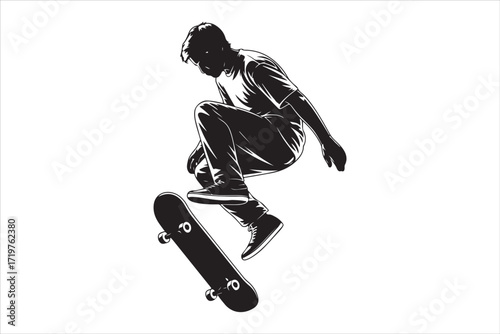 Skateboard on Urban Street – Extreme Sport and Youth Lifestyle Background