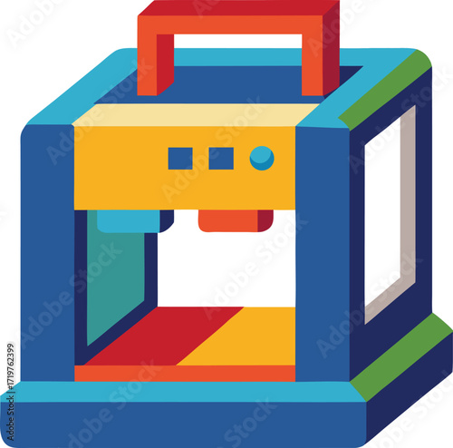 Colorful 3d printer machine with geometric icon isolated on white transparent background vector eps png jpg business people clipping path cutout 2025 2026 4k full hd poster banner label download