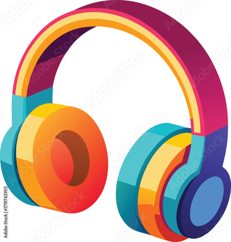 Colorful isometric headphones with gradient icon isolated on white transparent background vector eps png jpg business people clipping path cutout 2025 2026 4k full hd poster banner label download
