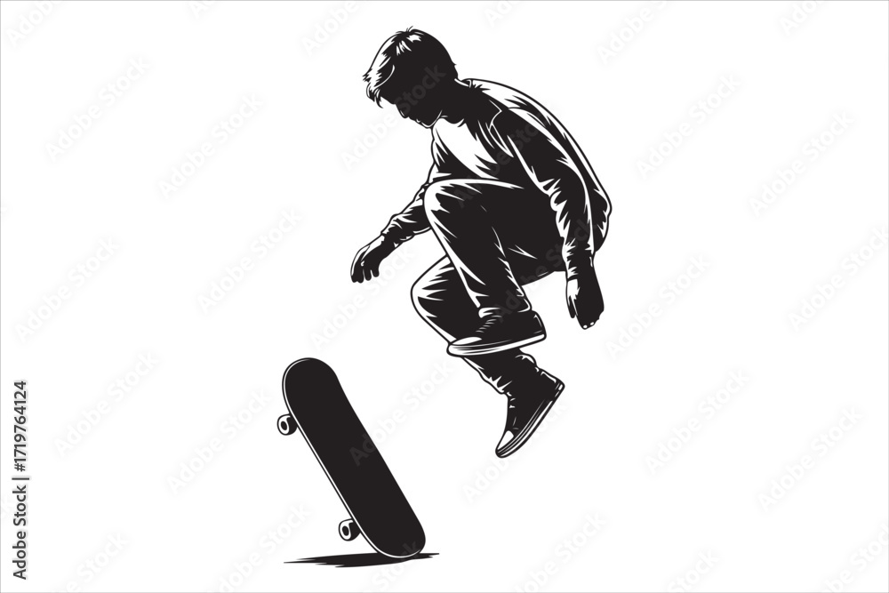 Fototapeta premium Skateboard on Urban Street – Extreme Sport and Youth Lifestyle Background
