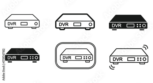 Vector art of collection of dvr icons in different styles set of digital video recorder line art illustrations