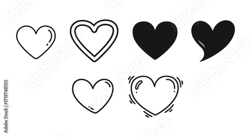 Vector art of collection of hand drawn hearts, perfect for valentines day, wedding invitations, or any love related project