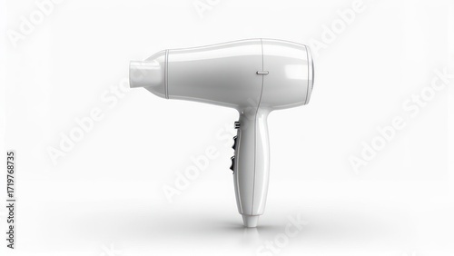 White hair dryer, angled view