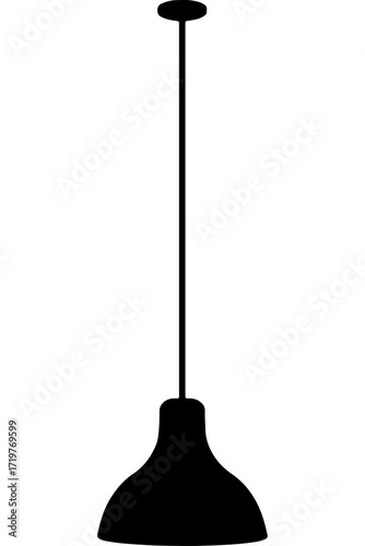 Silhouette of a modern industrial pendant light fixture hanging from a ceiling mount