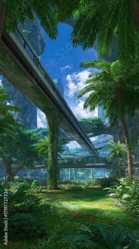 Futuristic tropical city park