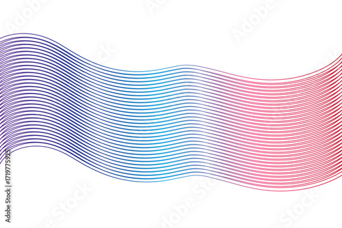 Pastel 3D Ribbon Waves. Flowing soft pink to blue lines decorated with delicate mesh texture and smooth gradients. Modern abstract background.